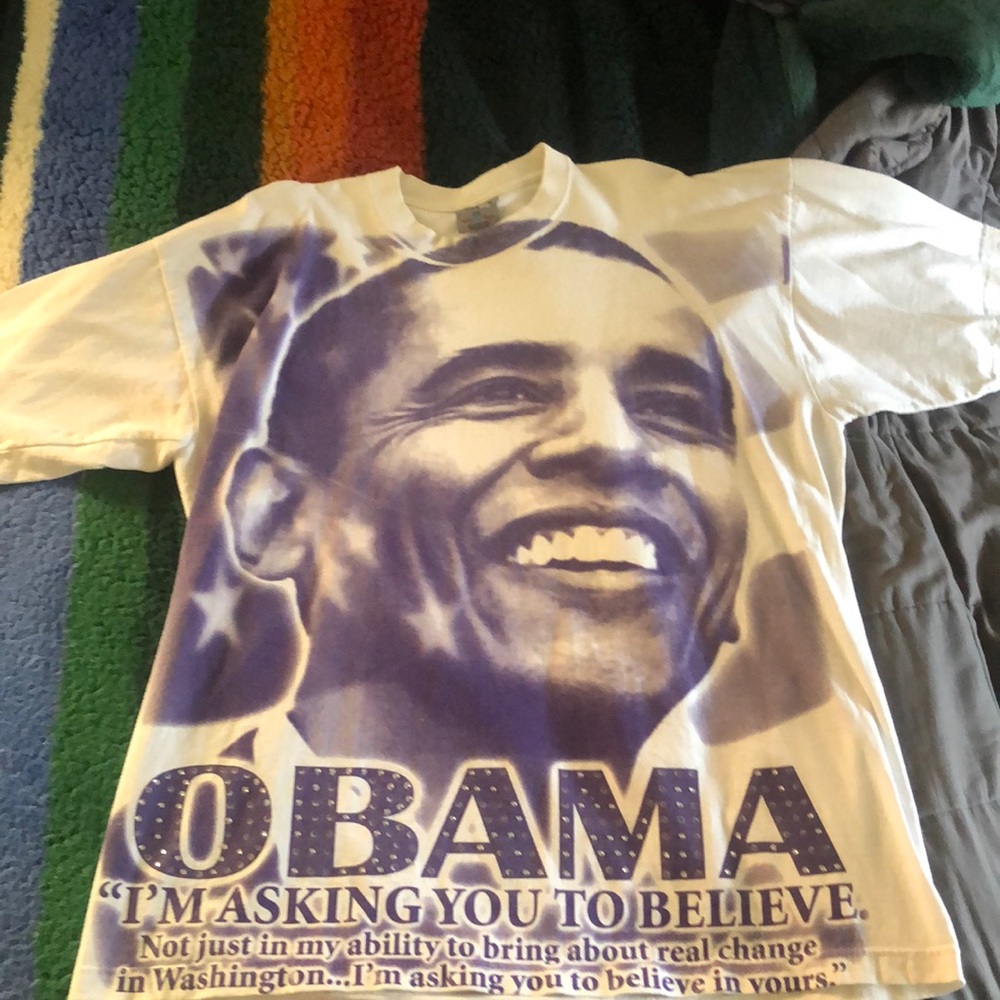 Vintage Barack Obama T Shirt with rhinestones and quote XXL